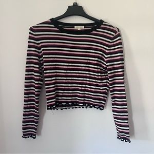 Pink Striped Ultra Flirt Long Sleeve Crop Top - Size M
